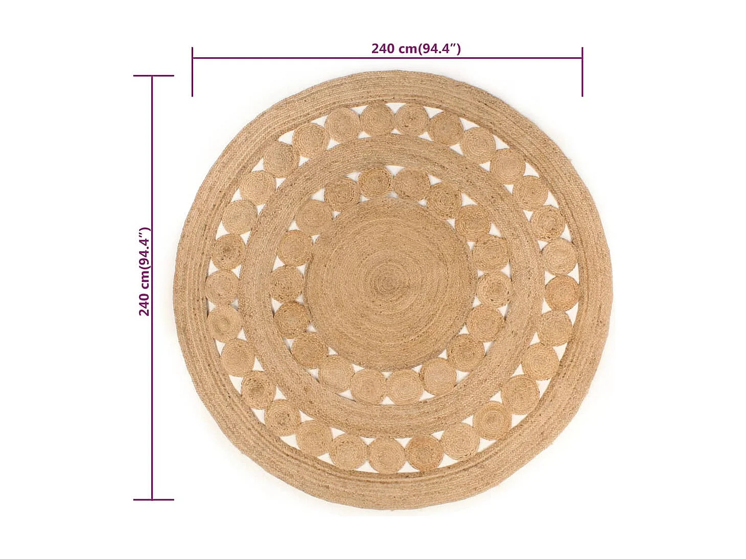 Tapis design tressé jute 240 cm rond