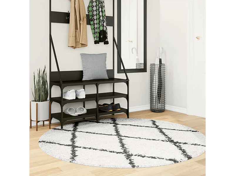 Tapete shaggy de pelo alto Ø 160 cm cor creme e preto