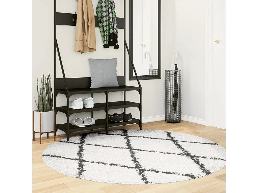 Tapete shaggy de pelo alto Ø 160 cm cor creme e preto