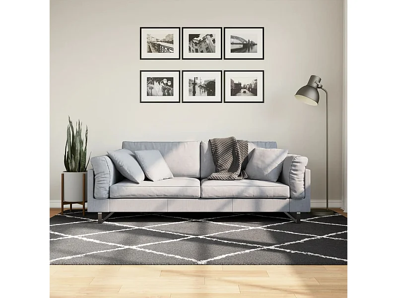 Tapete shaggy de pelo alto 160x230 cm preto e creme