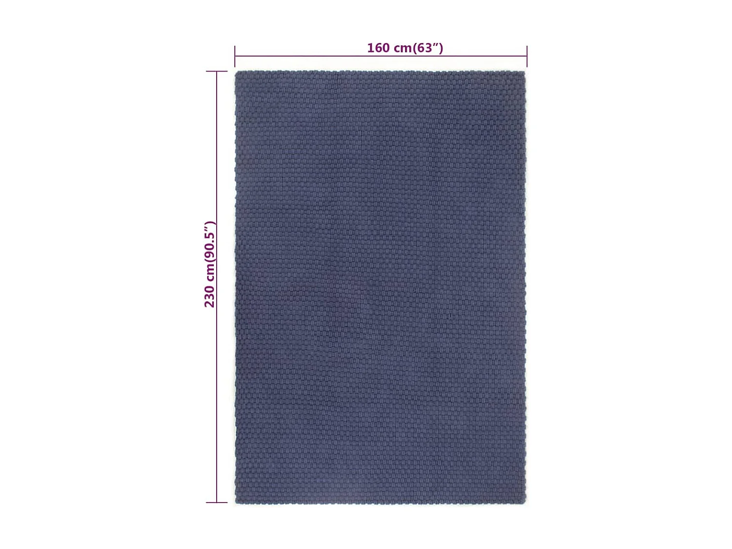 Tapete retangular natural 160x230 cm algodão azul marinho