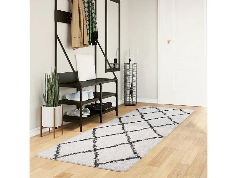 Tapete shaggy de pelo alto 80x250 cm cor creme e preto