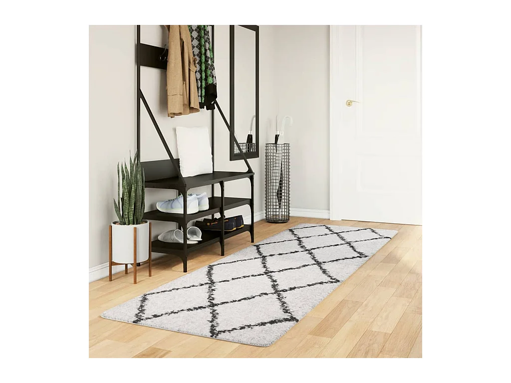 Alfombra de pelo largo moderna crema y negro 80x250 cm
