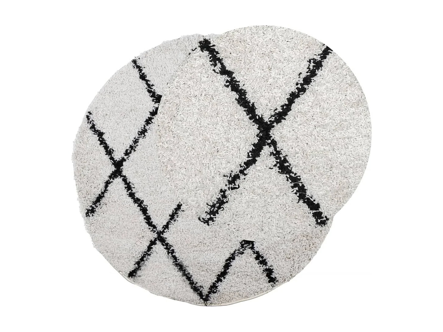 Tapete shaggy de pelo alto Ø 80 cm cor creme e preto