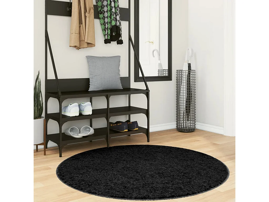 Tapete de pelo curto OVIEDO Ø 120 cm preto