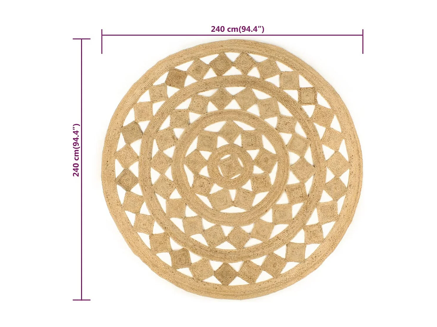 Tapete artesanal em juta trançada 240 cm