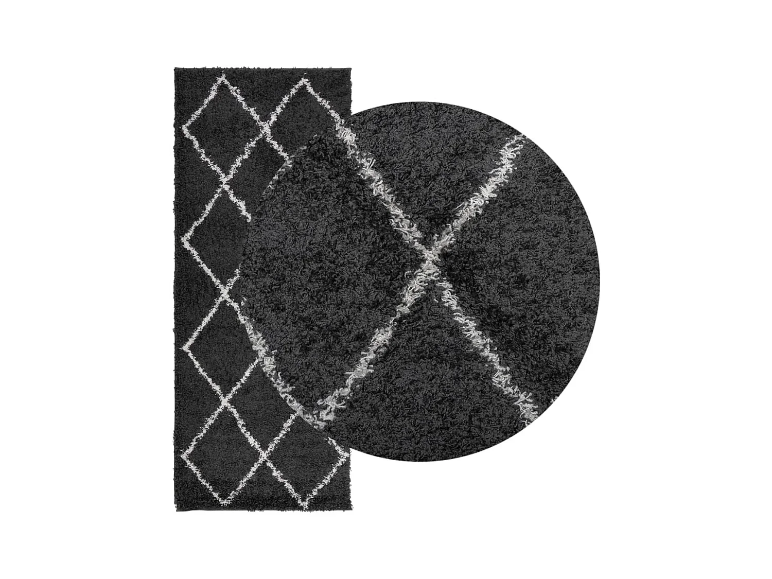 Tapis shaggy à poils longs moderne noir et crème 80x200 cm