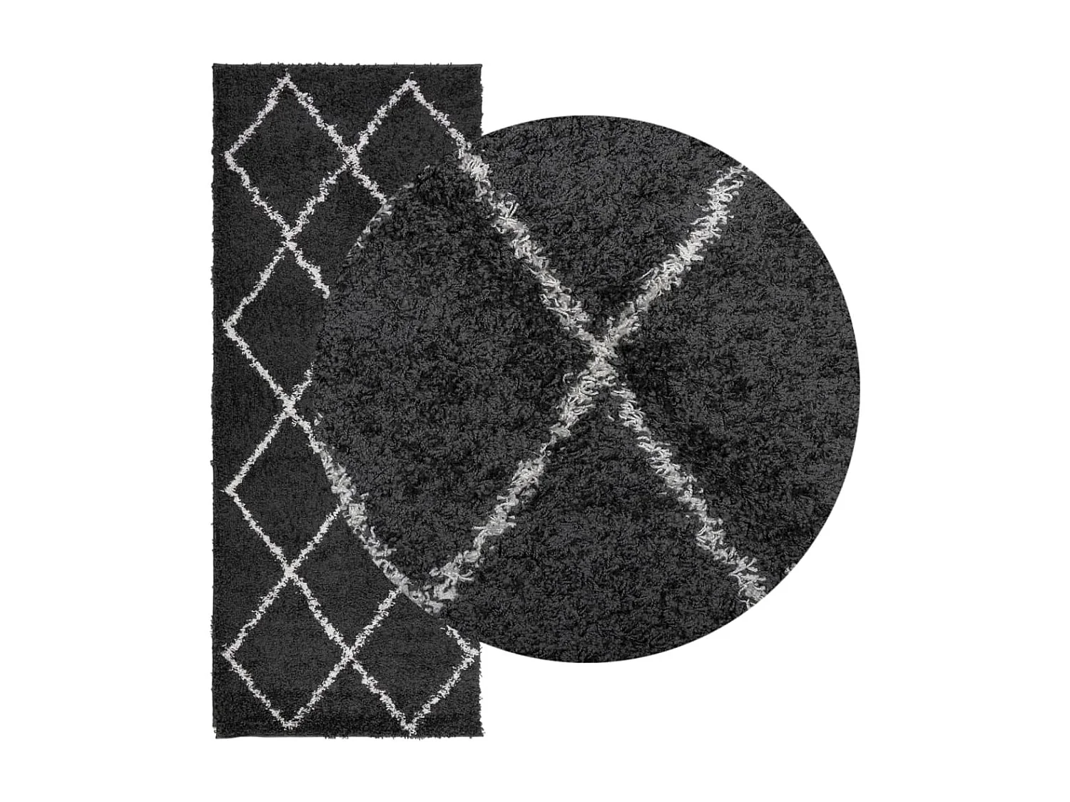 Tapis shaggy à poils longs moderne noir et crème 80x200 cm