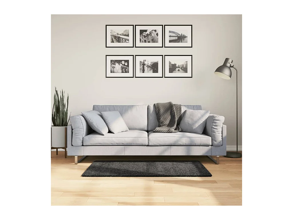 Tapis shaggy à poils longs moderne anthracite 60x110 cm