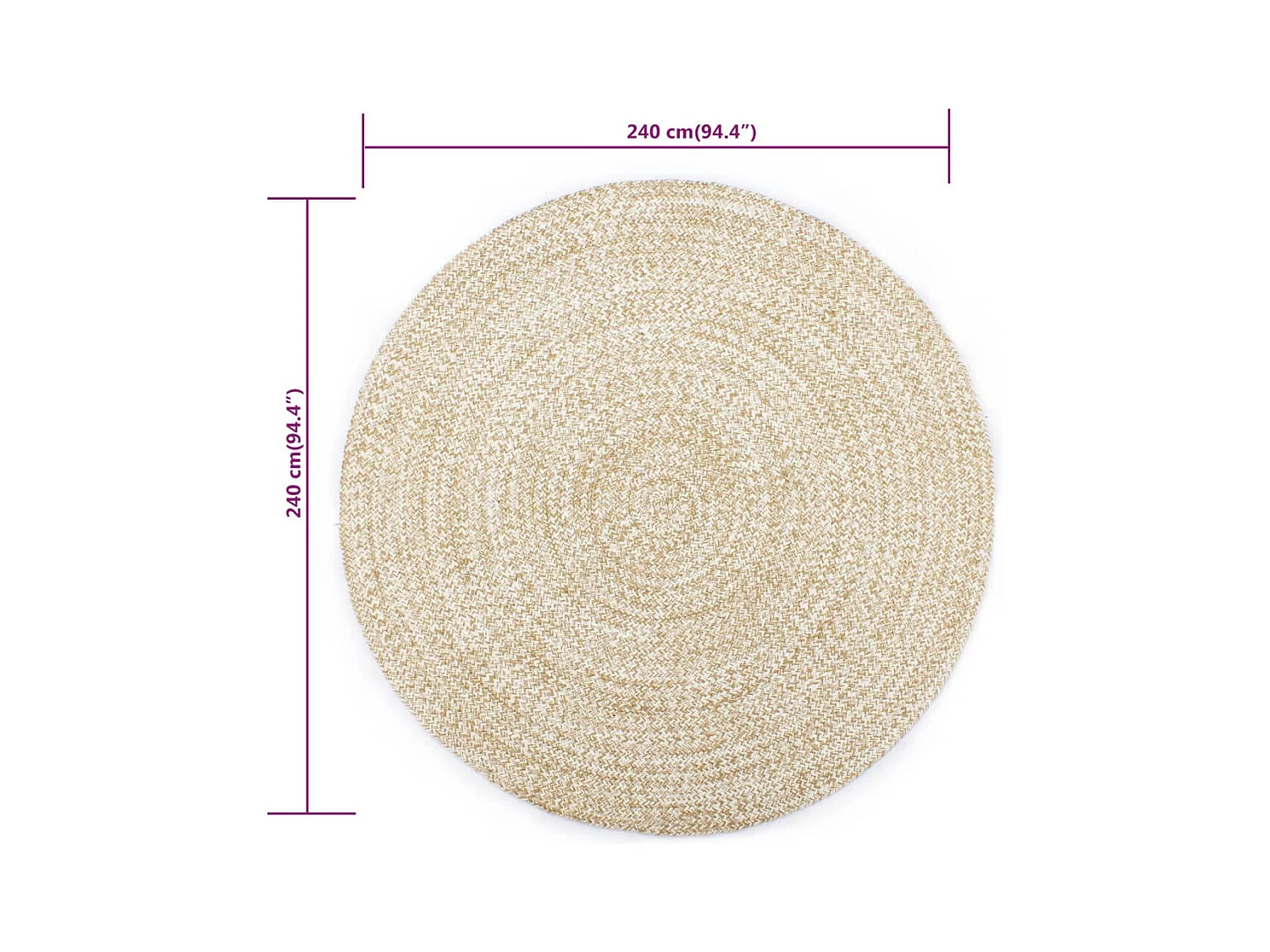 Tapis fait à la main jute blanc et marron 240 cm