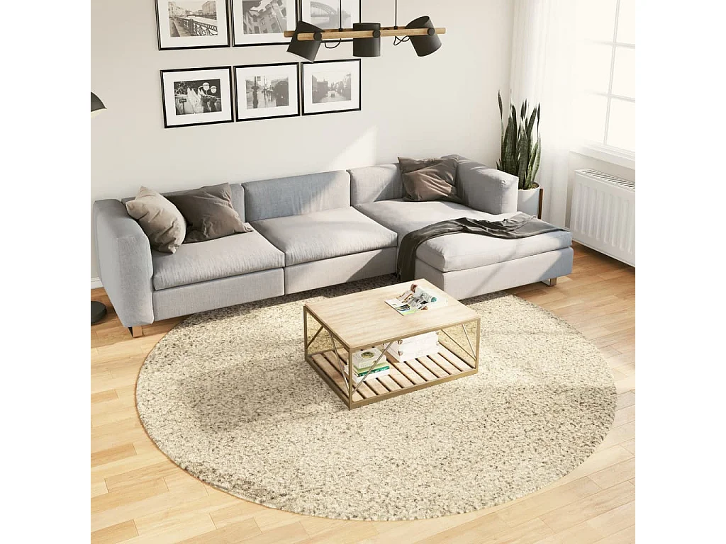 Tapis shaggy à poils longs moderne doré ø 240 cm