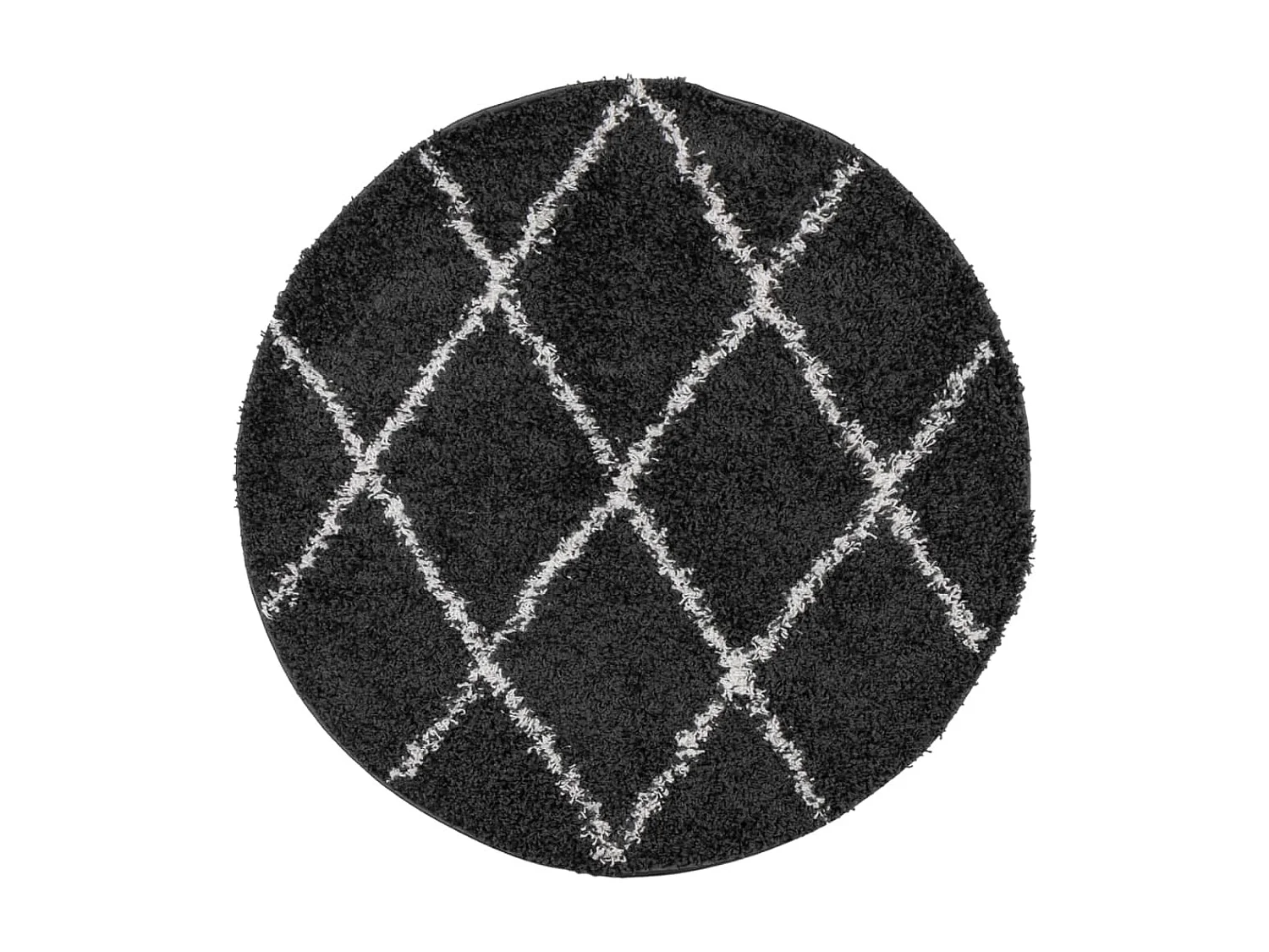 Tapete shaggy de pelo alto Ø 80 cm preto e creme