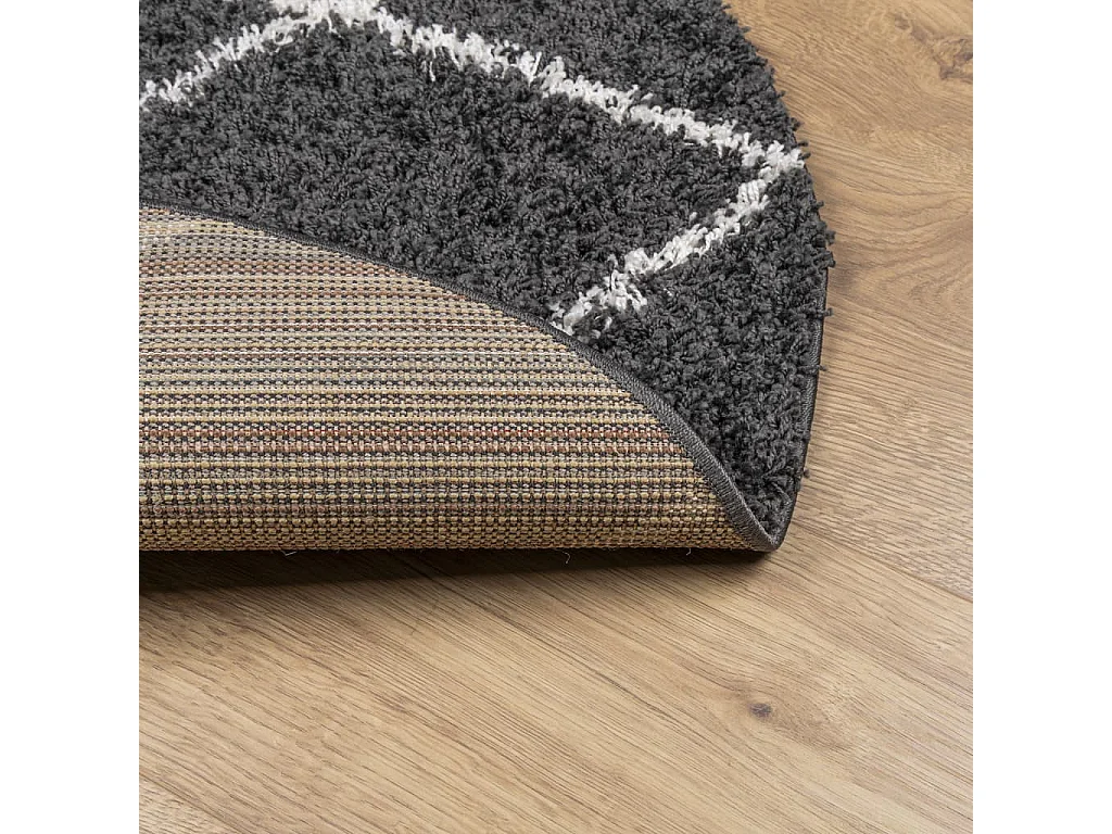 Tapete shaggy de pelo alto Ø 80 cm preto e creme