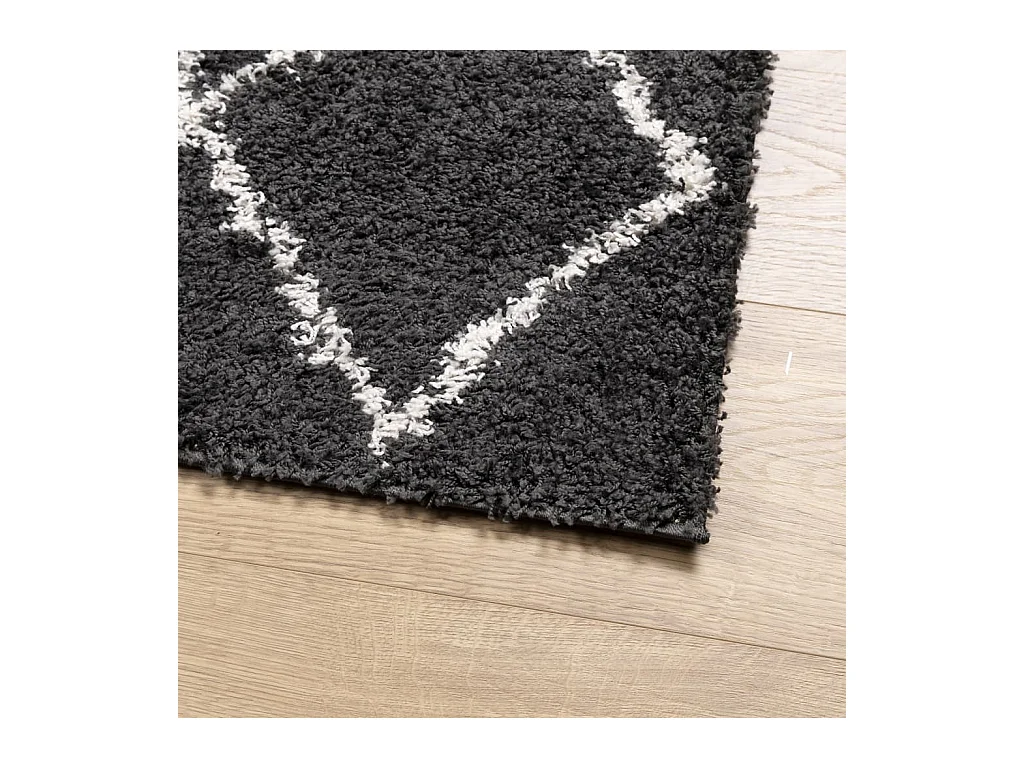 Tapis shaggy à poils longs moderne noir et crème 80x250 cm