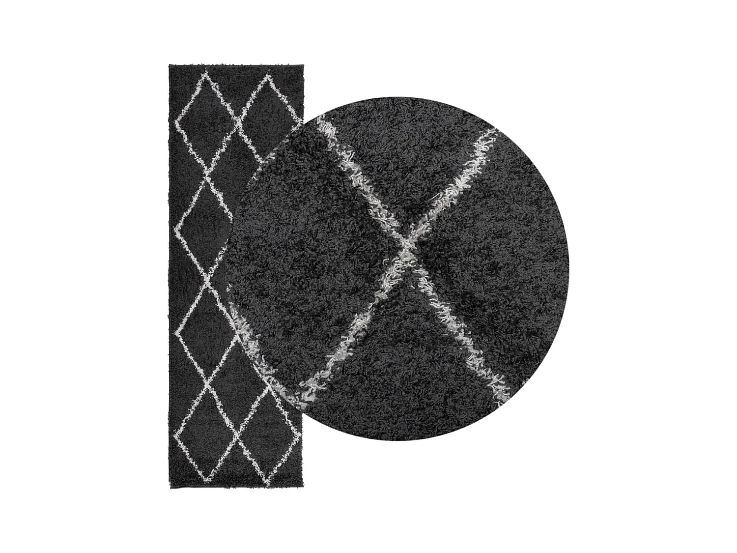 Tapis shaggy à poils longs moderne noir et crème 80x250 cm