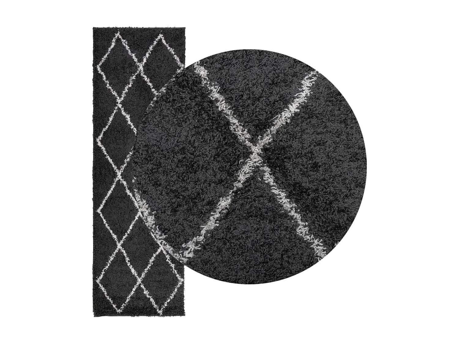 Tapis shaggy à poils longs moderne noir et crème 80x250 cm