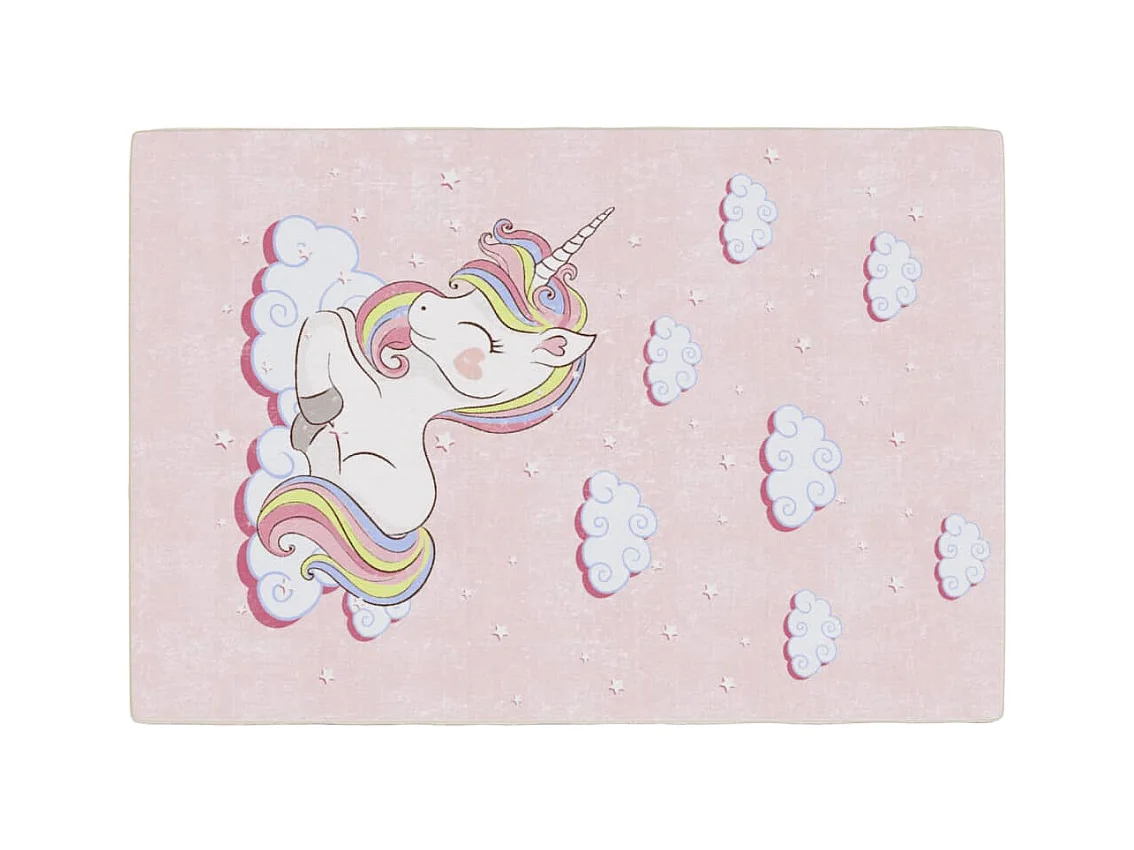 Tapis enfants rose 160x230 cm licorne antidérapant lavable