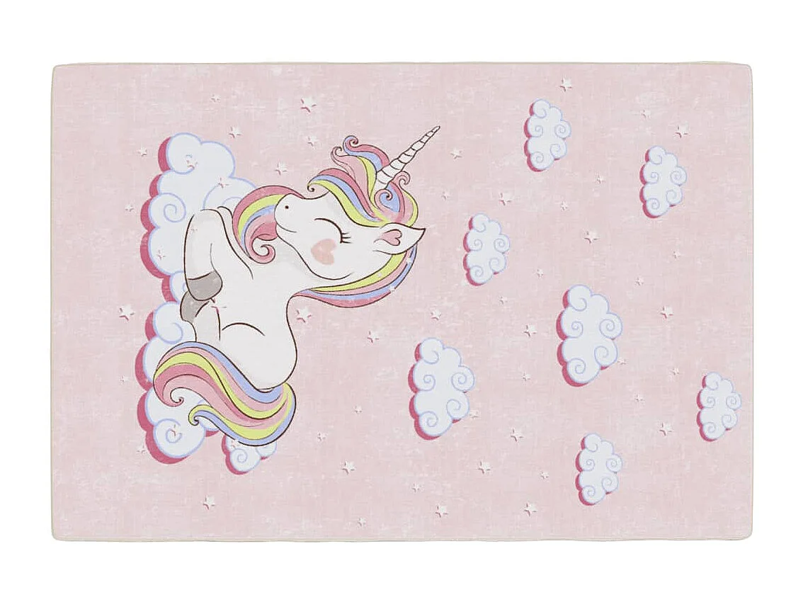 Tapete lavável antiderrapante infantil 160x230cm unicórnio rosa