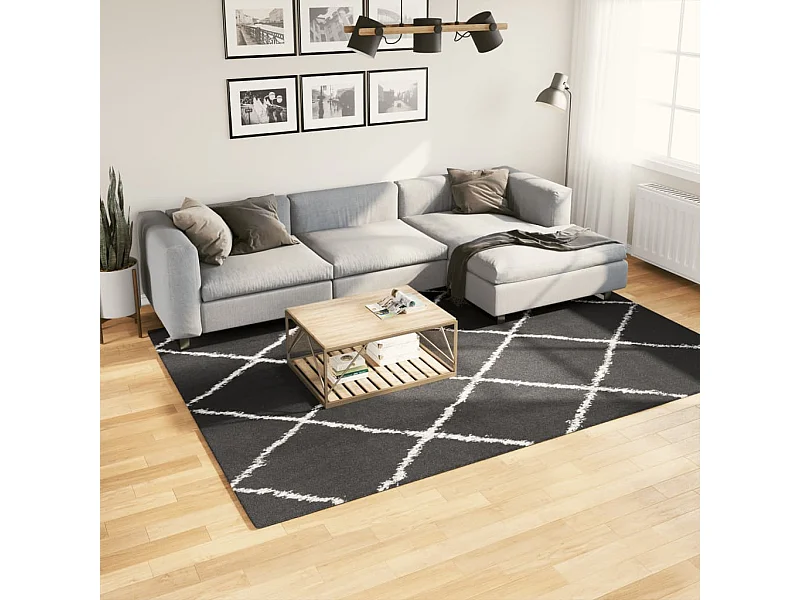 Alfombra de pelo largo moderna negro y crema 200x280 cm