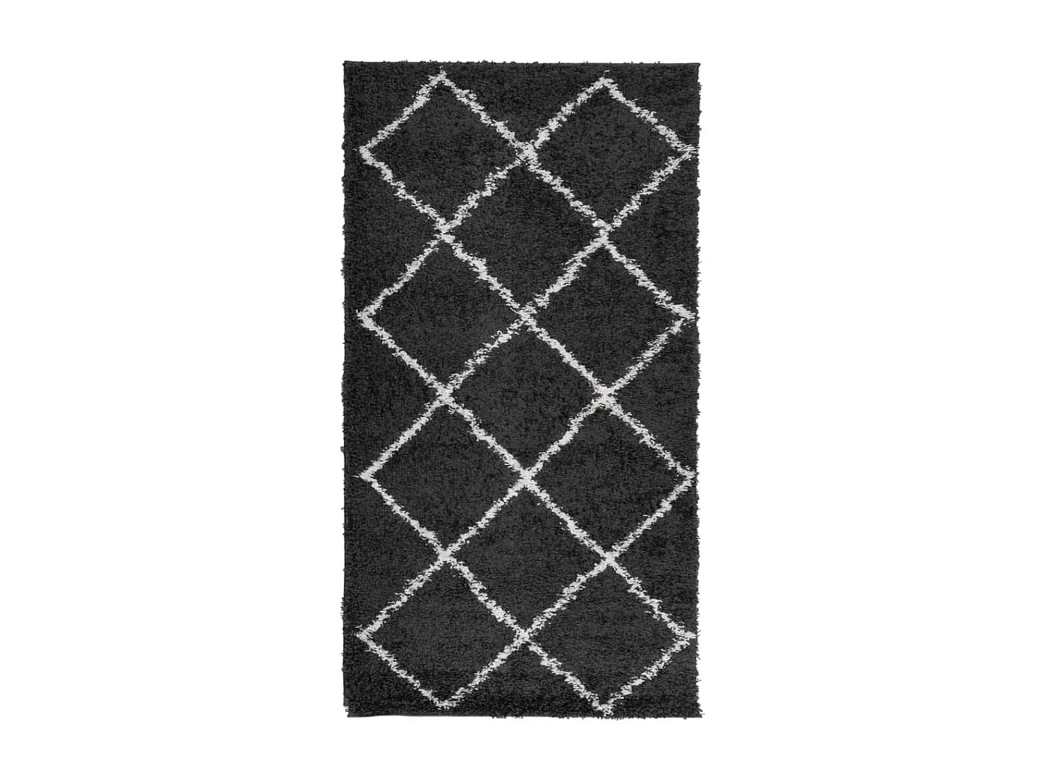 Tapete shaggy de pelo alto 60x110 cm preto e creme