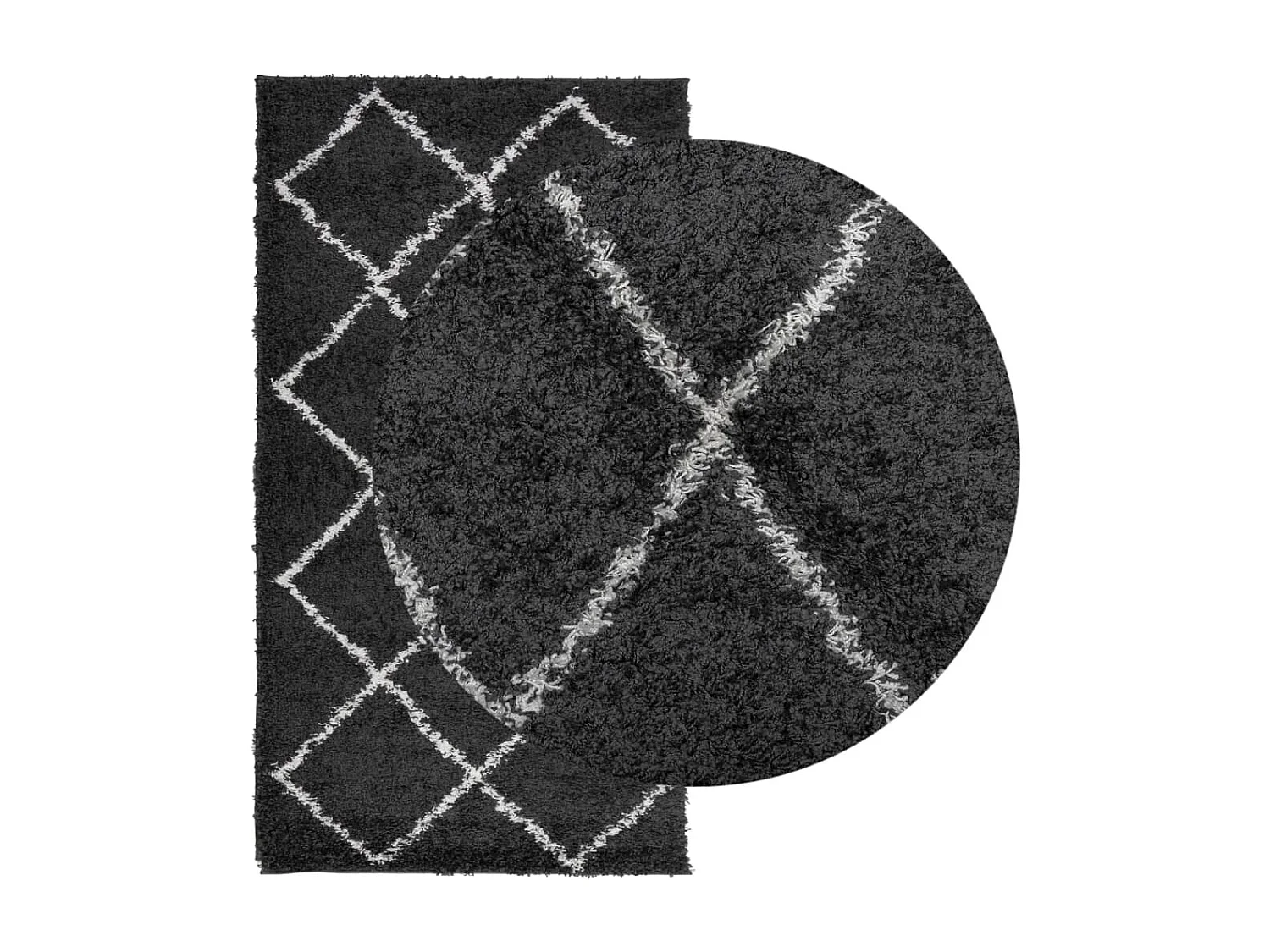 Tapete shaggy de pelo alto 60x110 cm preto e creme