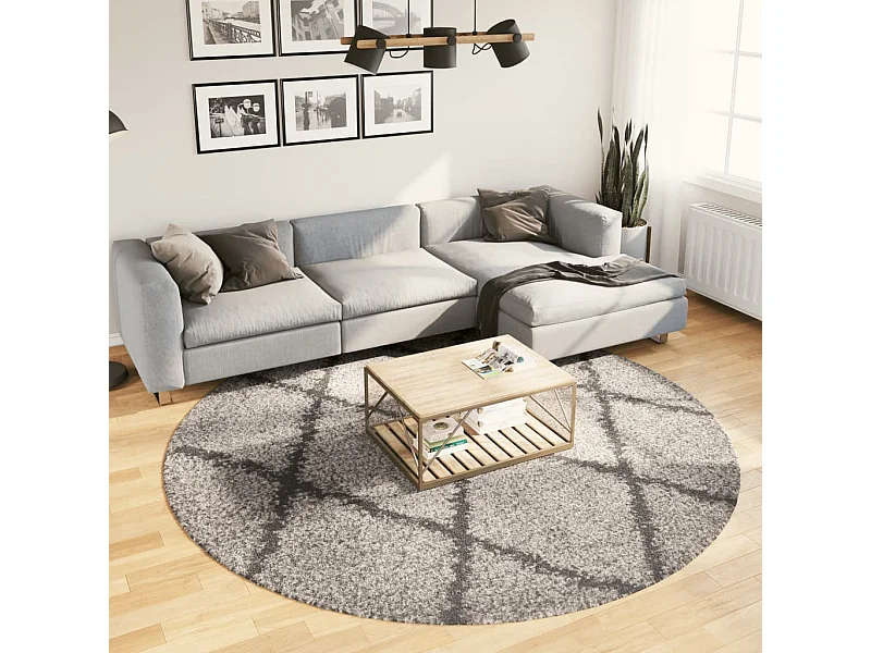 Tapete shaggy de pelo alto Ø 240 cm bege e antracite