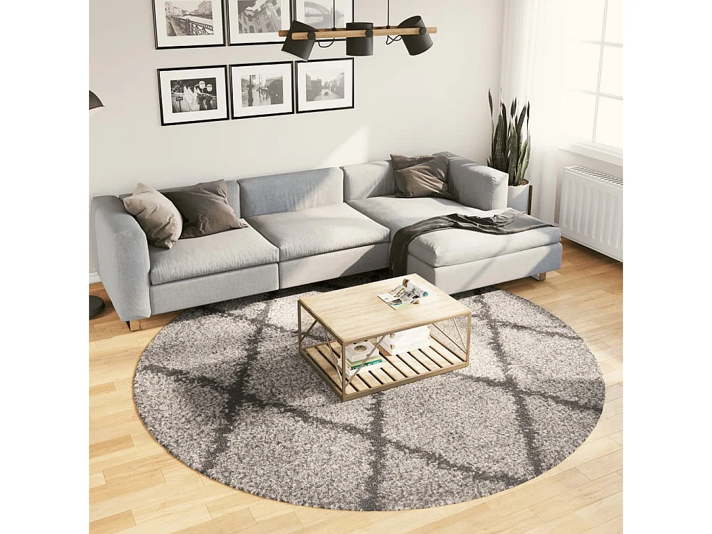 Alfombra de pelo largo moderna beige y antracita Ø 240 cm