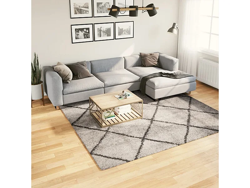 Tapete shaggy de pelo alto 240x240 cm bege e antracite