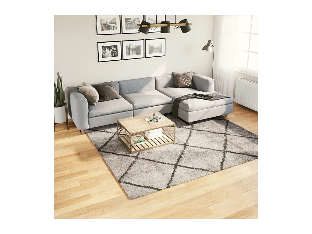 Tapete shaggy de pelo alto 240x240 cm bege e antracite