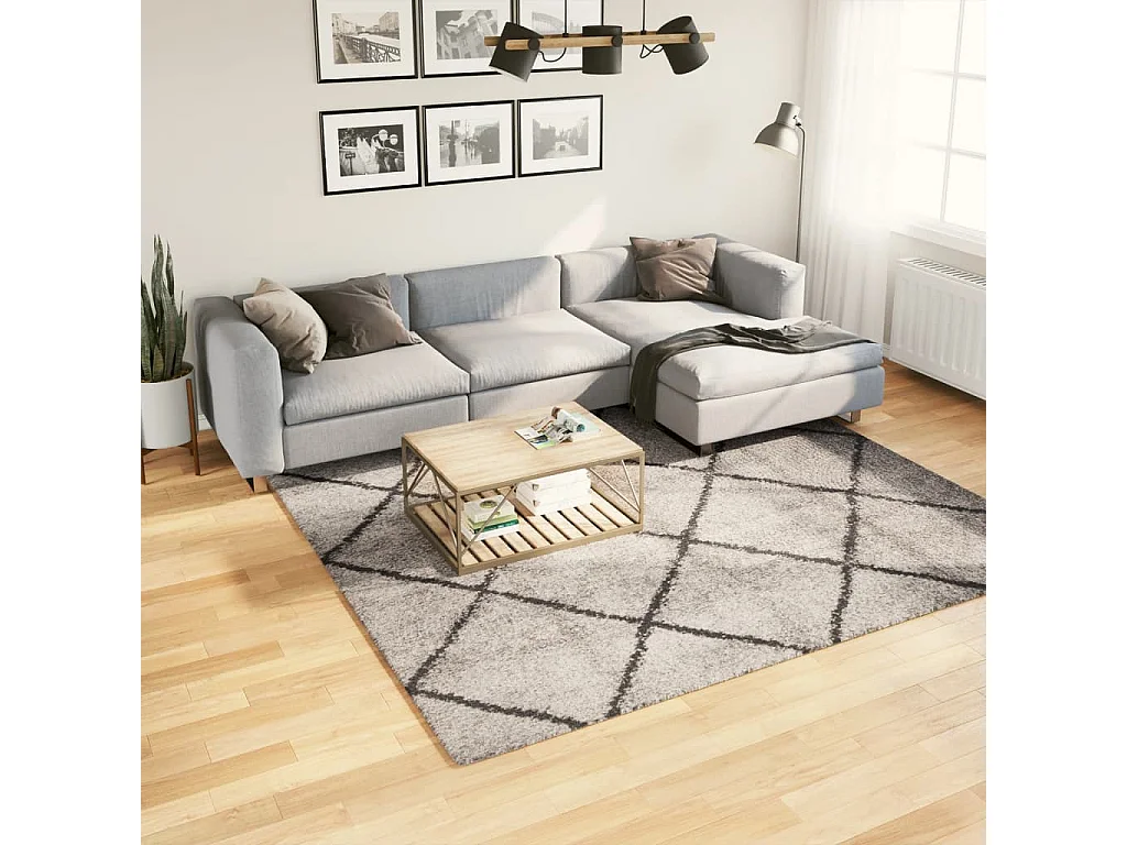 Tapis shaggy à poils longs moderne beige anthracite 240x240 cm