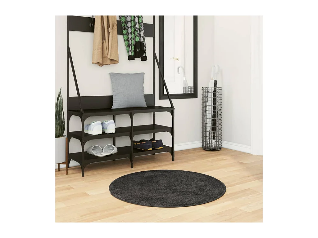 Tapis shaggy à poils longs moderne anthracite ø 80 cm