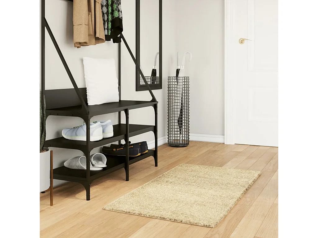 Tapis shaggy à poils longs moderne doré 60x110 cm