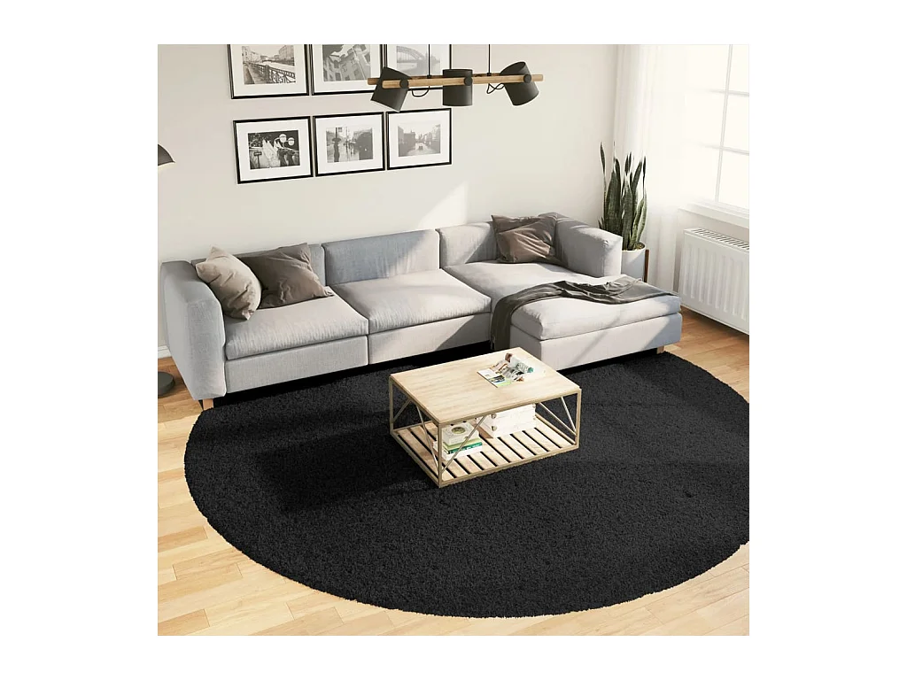 Tapis shaggy à poils longs moderne noir ø 280 cm