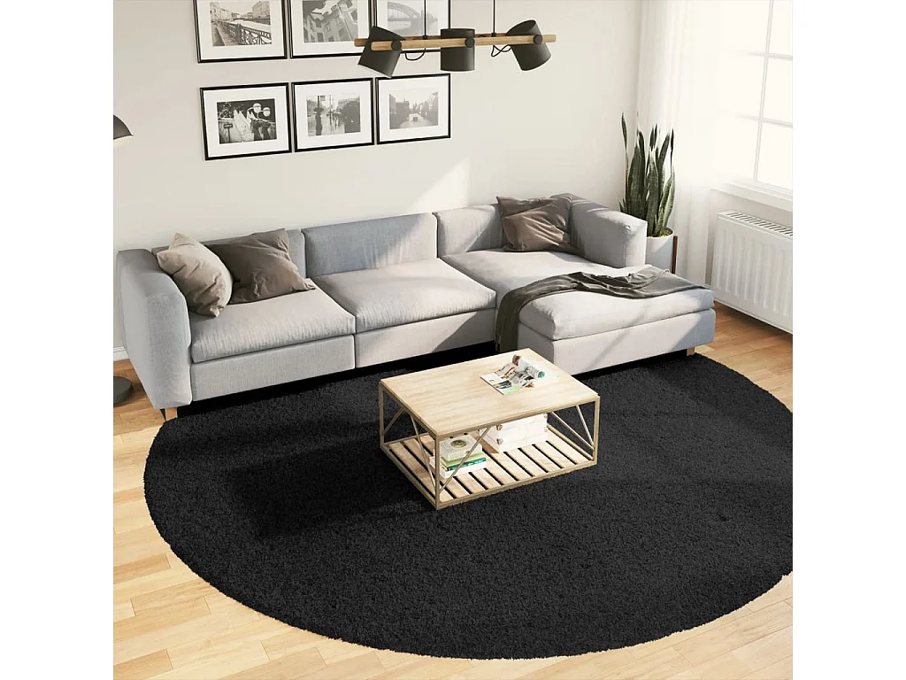 Tapete shaggy de pelo alto Ø 280 cm preto