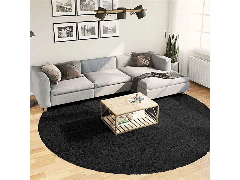 Tapete shaggy de pelo alto Ø 280 cm preto