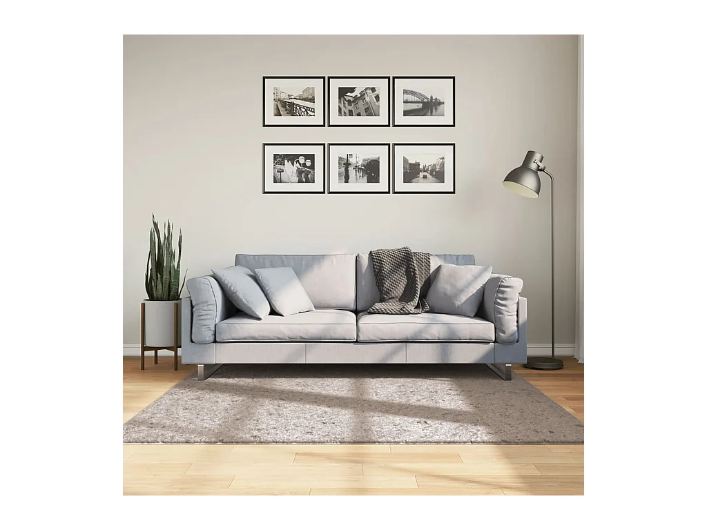 Tapis shaggy à poils longs moderne beige 160x160 cm