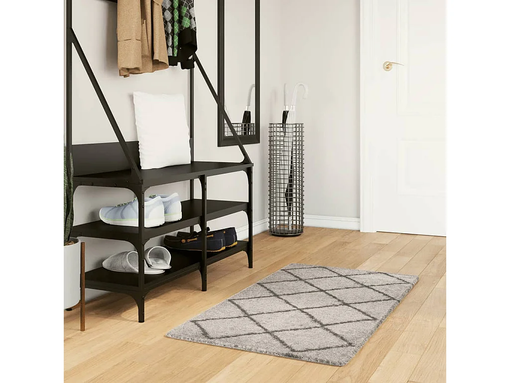 Tapis shaggy à poils longs moderne beige anthracite 60x110 cm