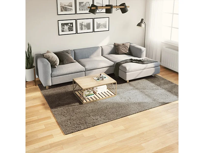 Tapete de pelo alto com aspeto brilhante 200x280 cm cinzento