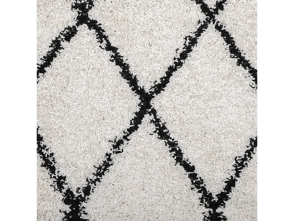 Tapis shaggy à poils longs moderne crème et noir 80x200 cm
