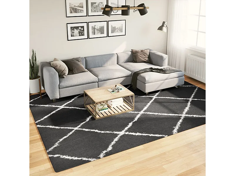 Alfombra de pelo largo moderna negro y crema 240x340 cm