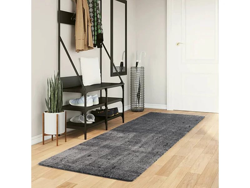 Alfombra de pelo corto suave y lavable gris antracita 80x250 cm