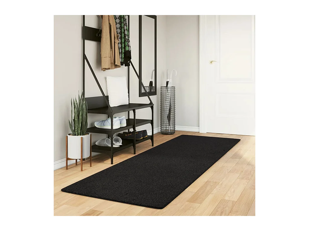 Tapis à poils courts doux et lavable noir 80x250 cm