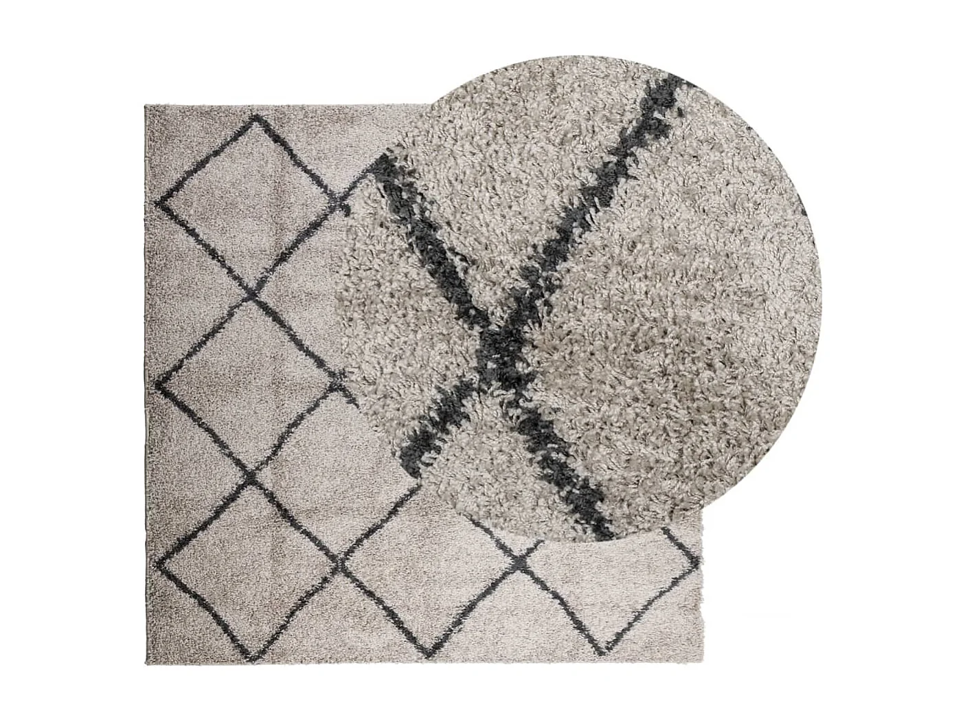 Tapis shaggy à poils longs moderne beige anthracite 120x120 cm