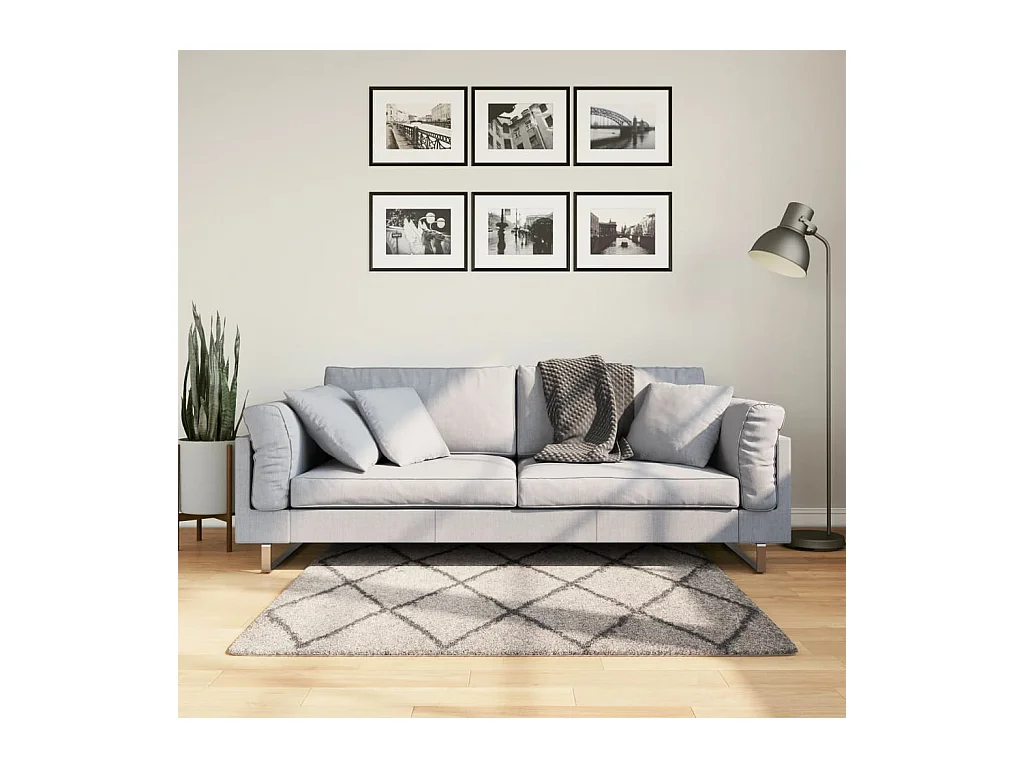 Tapete shaggy de pelo alto 120x120 cm bege e antracite