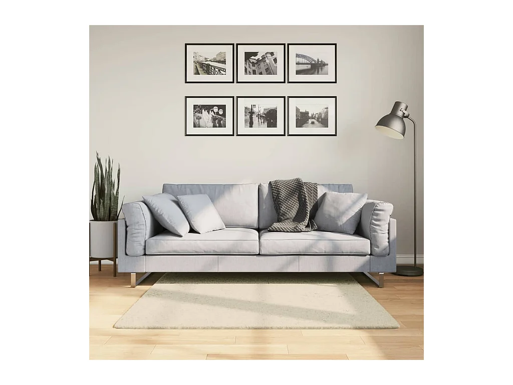 Tapis à poils courts doux et lavable crème 120x120 cm