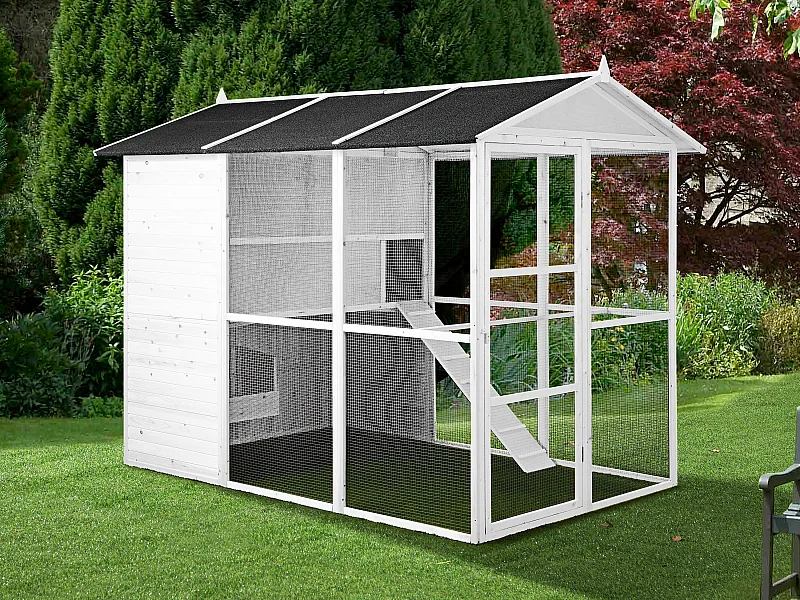 Pollaio in Legno con recinto 10 galline L. 266 x P. 174 x A. 205 cm Bianco - FERAS