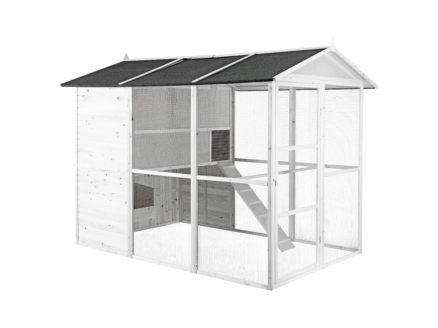 Pollaio in Legno con recinto 10 galline L. 266 x P. 174 x A. 205 cm Bianco - FERAS