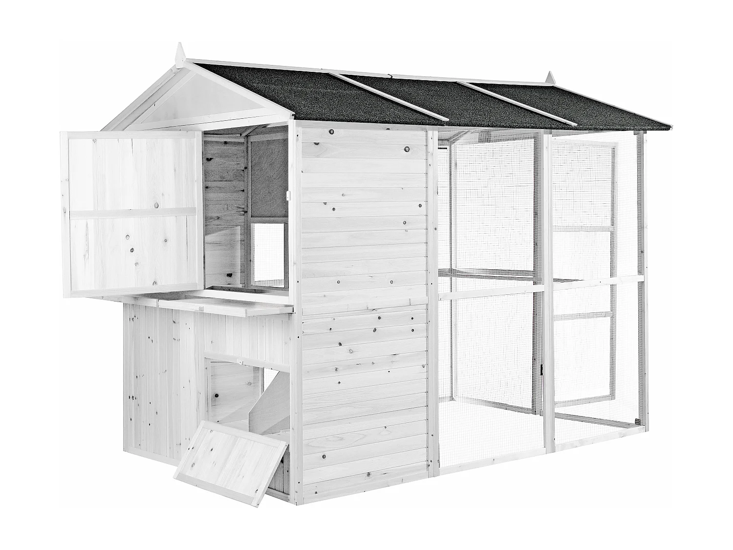 Pollaio in Legno con recinto 10 galline L. 266 x P. 174 x A. 205 cm Bianco - FERAS