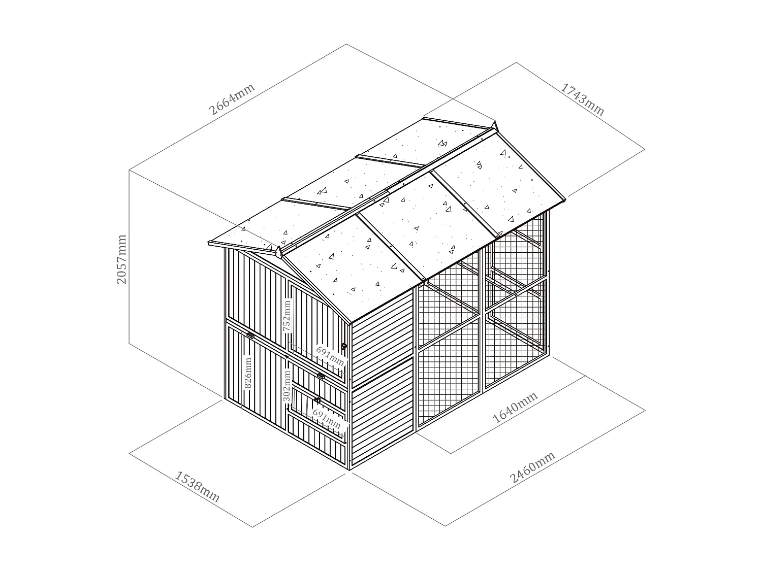 Poulailler en bois avec enclos - 10 poules - L. 266 x P. 174 x H. 205 cm - Blanc - FERAS