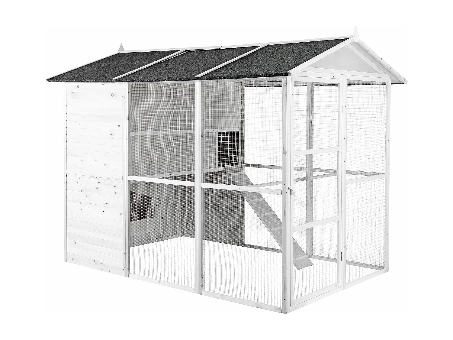 Poulailler en bois avec enclos - 10 poules - L. 266 x P. 174 x H. 205 cm - Blanc - FERAS